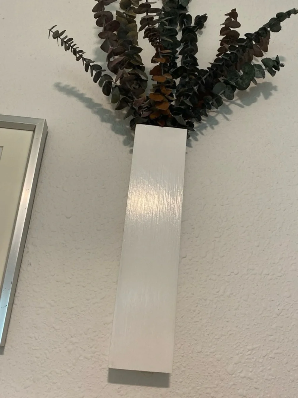 2 White Wall Wooden Pocket Vases with Natural Eucalyptus Accent